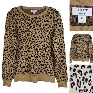 J. Crew Teddie Sweater Leopard Animal Print Womens Small Cotton Crewneck